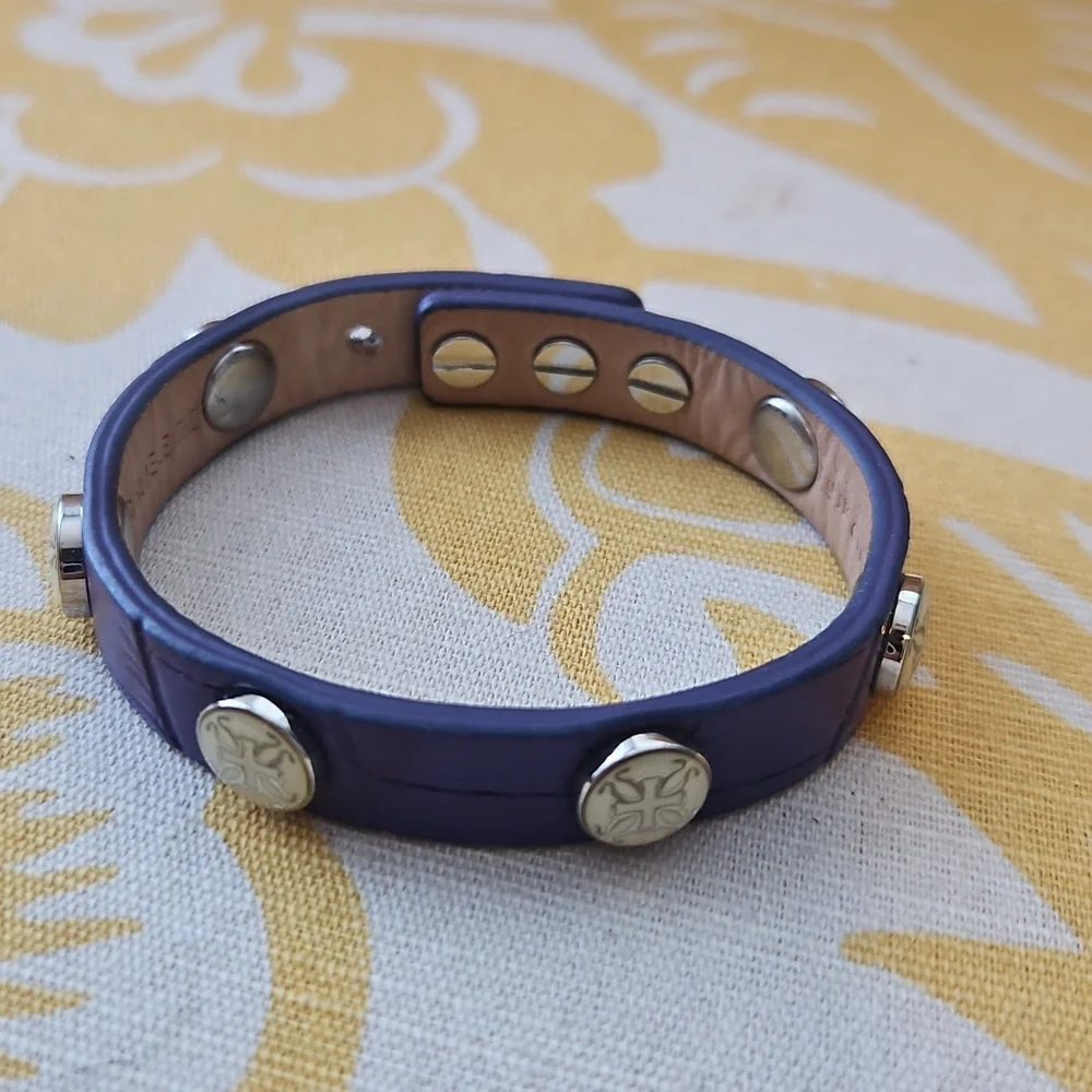 Rustic Cuff Leather Stud Bracelet Purple Gold Adjustable
